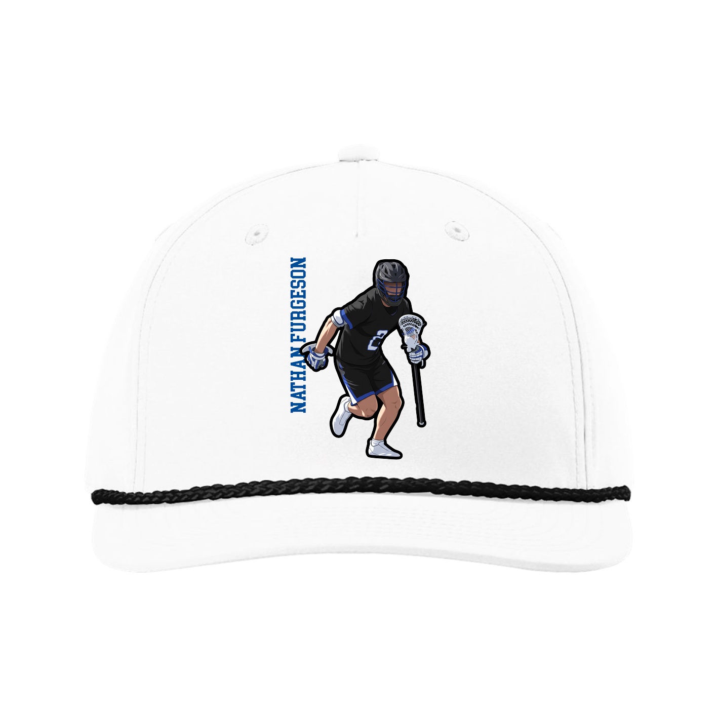 Five-Panel Classic Rope Cap — Name Vertical in White