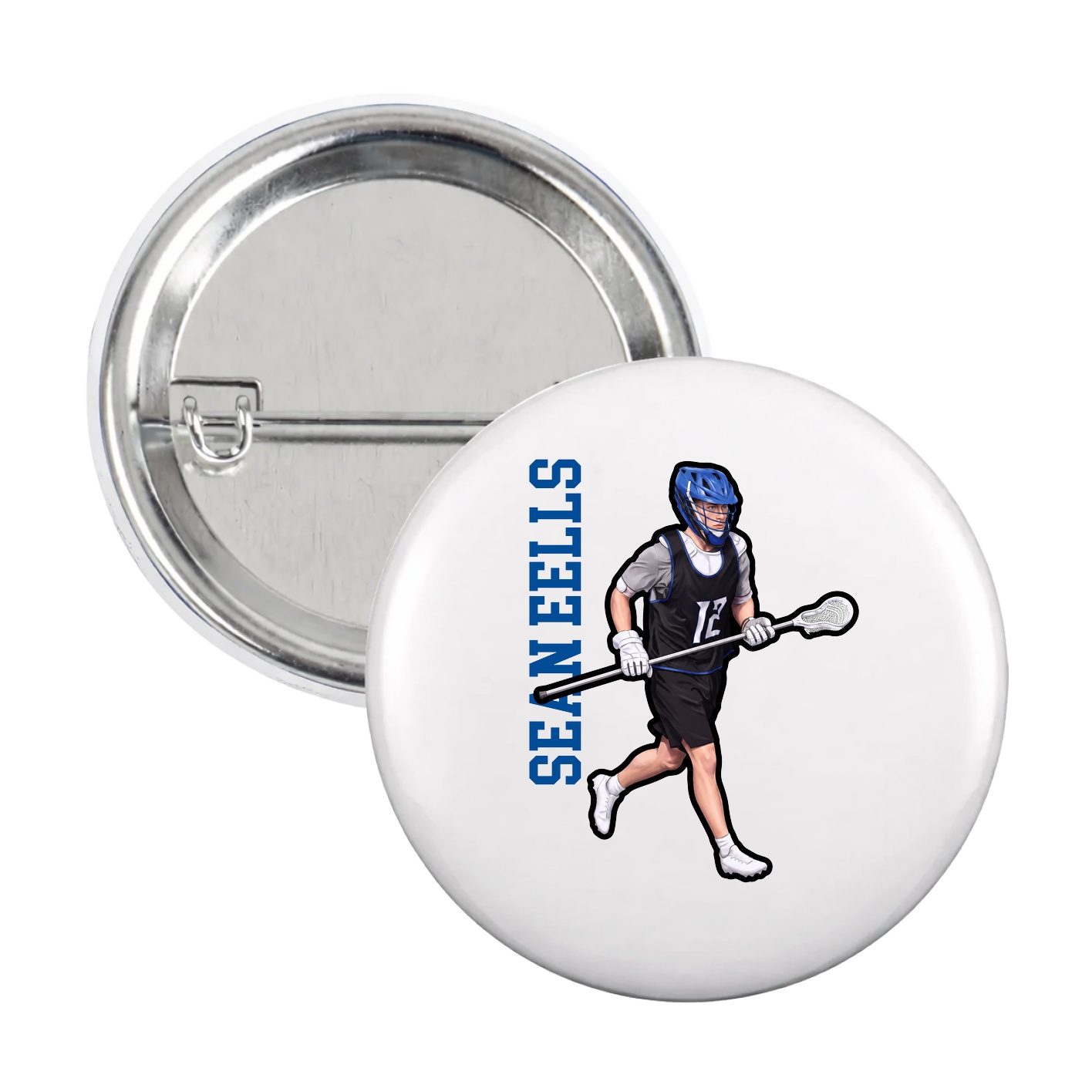 Game Day Button — Name Vertical in White
