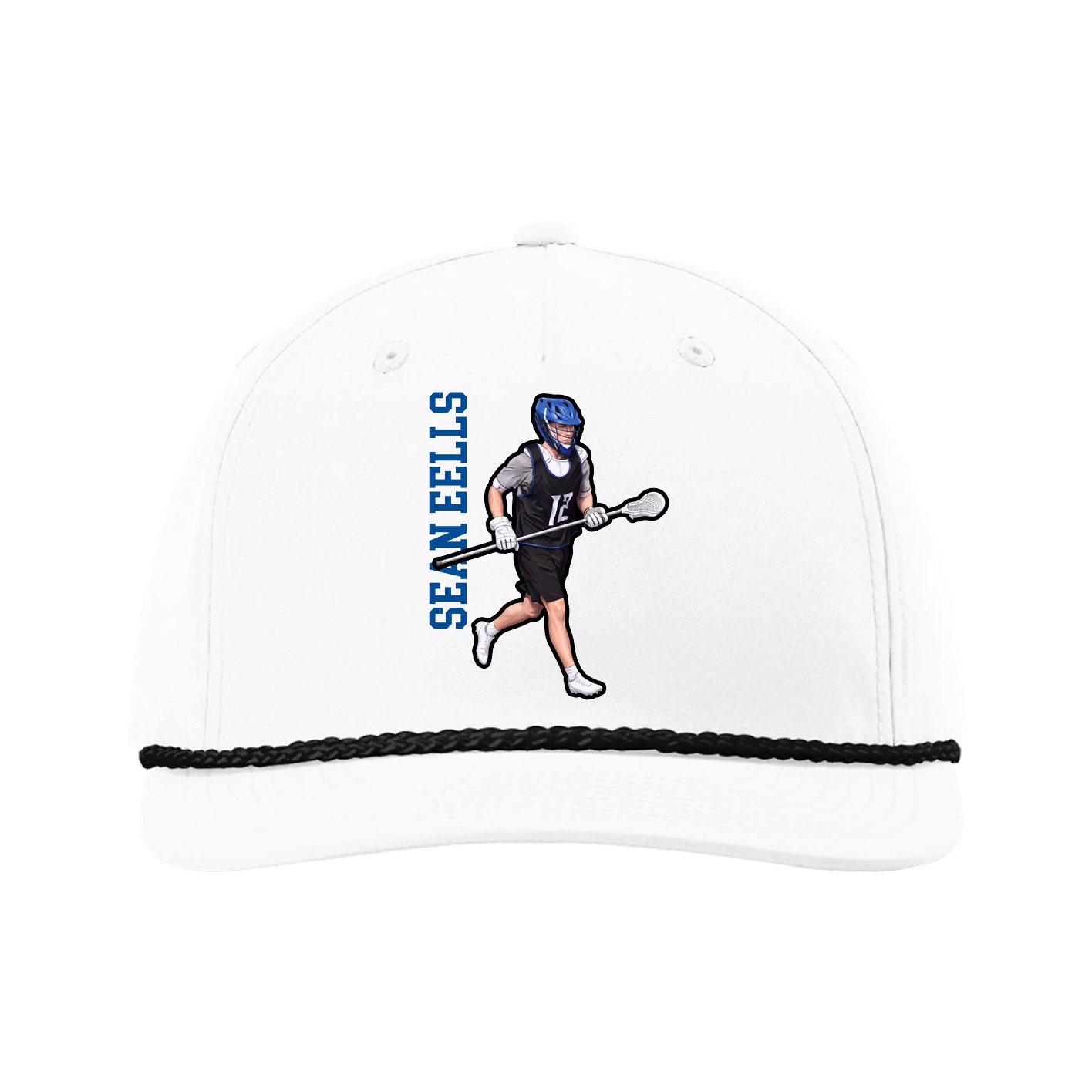 Five-Panel Classic Rope Cap — Name Vertical in White