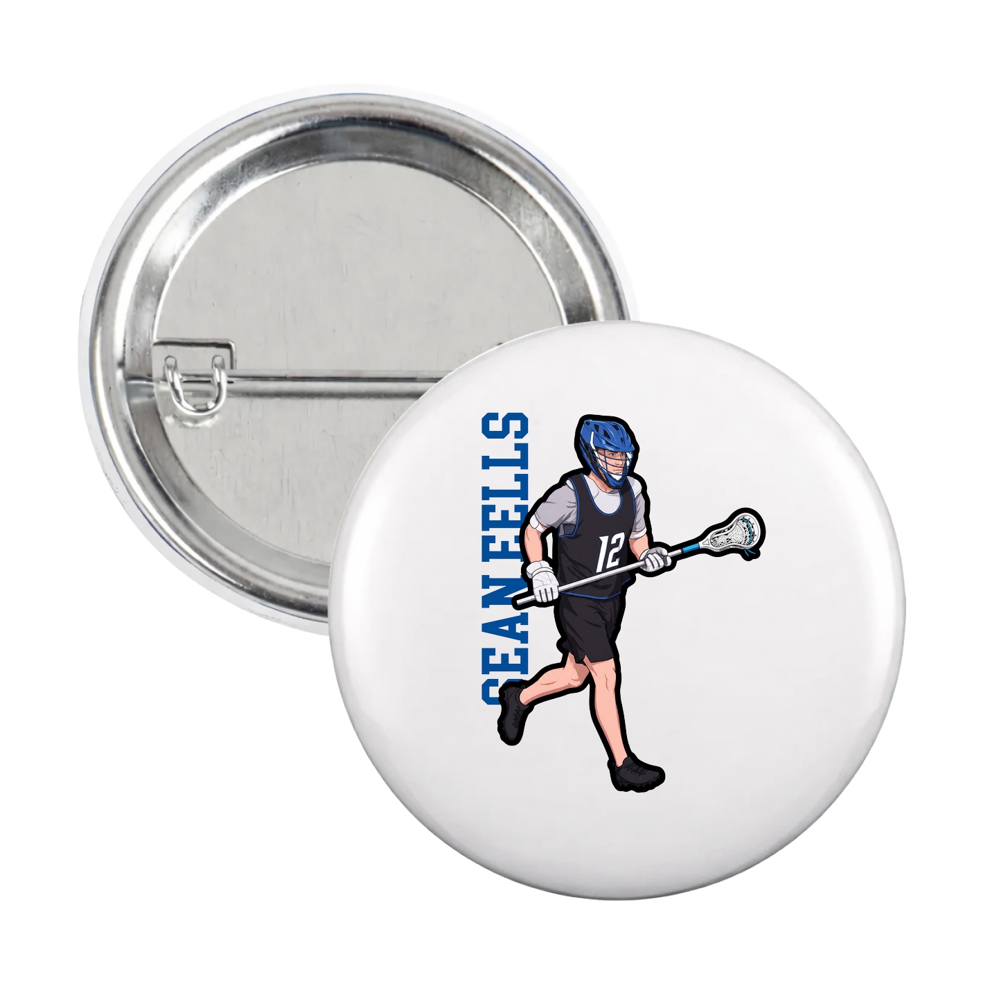 Game Day Button — Name Vertical in White