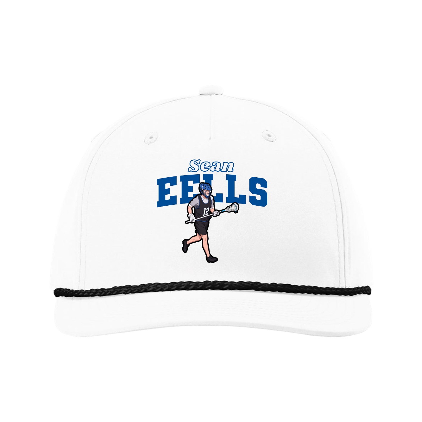 Five-Panel Classic Rope Cap — Name Arch in White