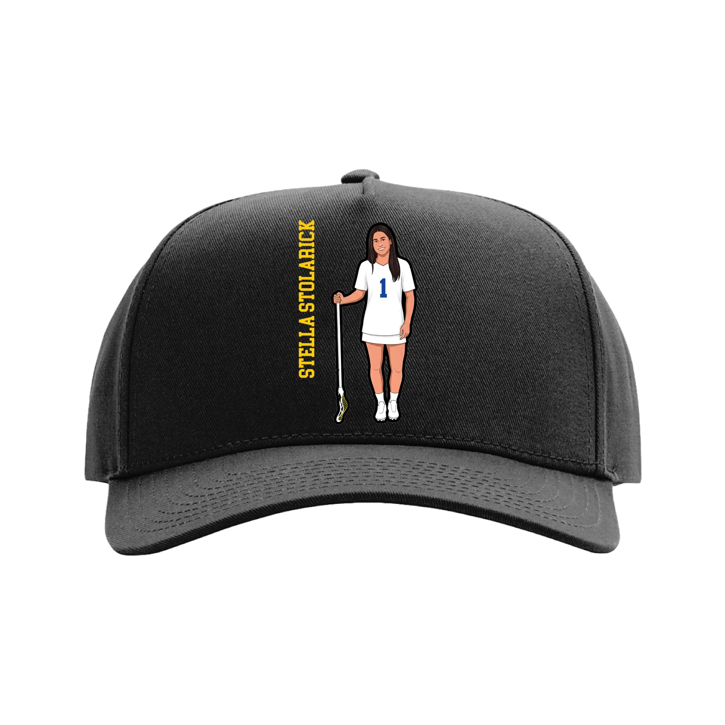 Full Fabric Five-Panel Champ Cap — Name Vertical in Black