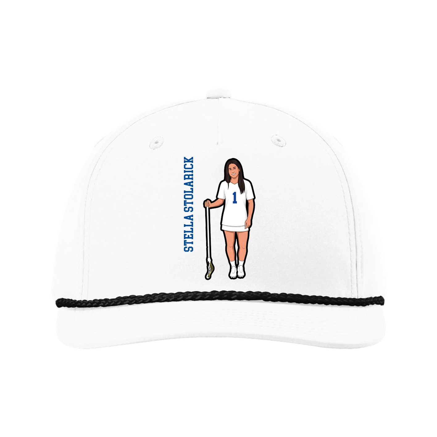 Five-Panel Classic Rope Cap — Name Vertical in White