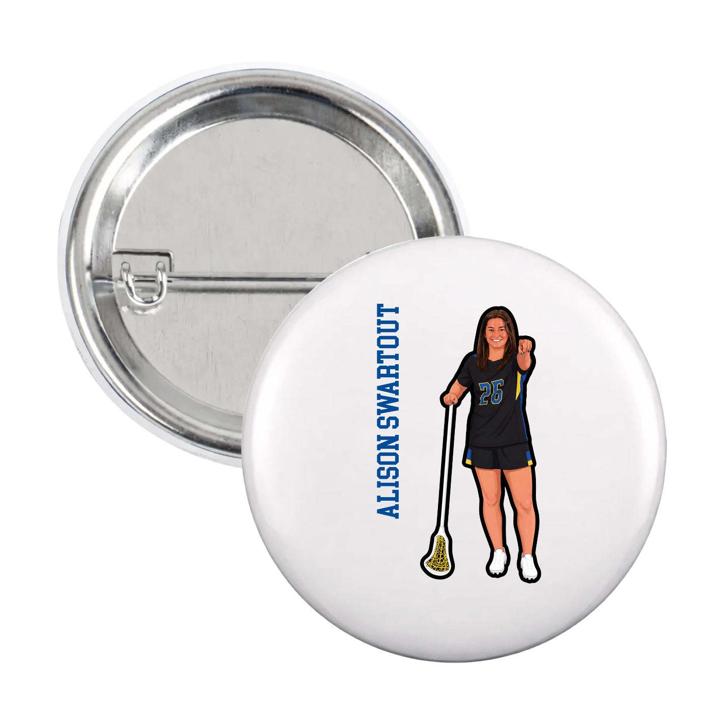 Game Day Button — Name Vertical in White