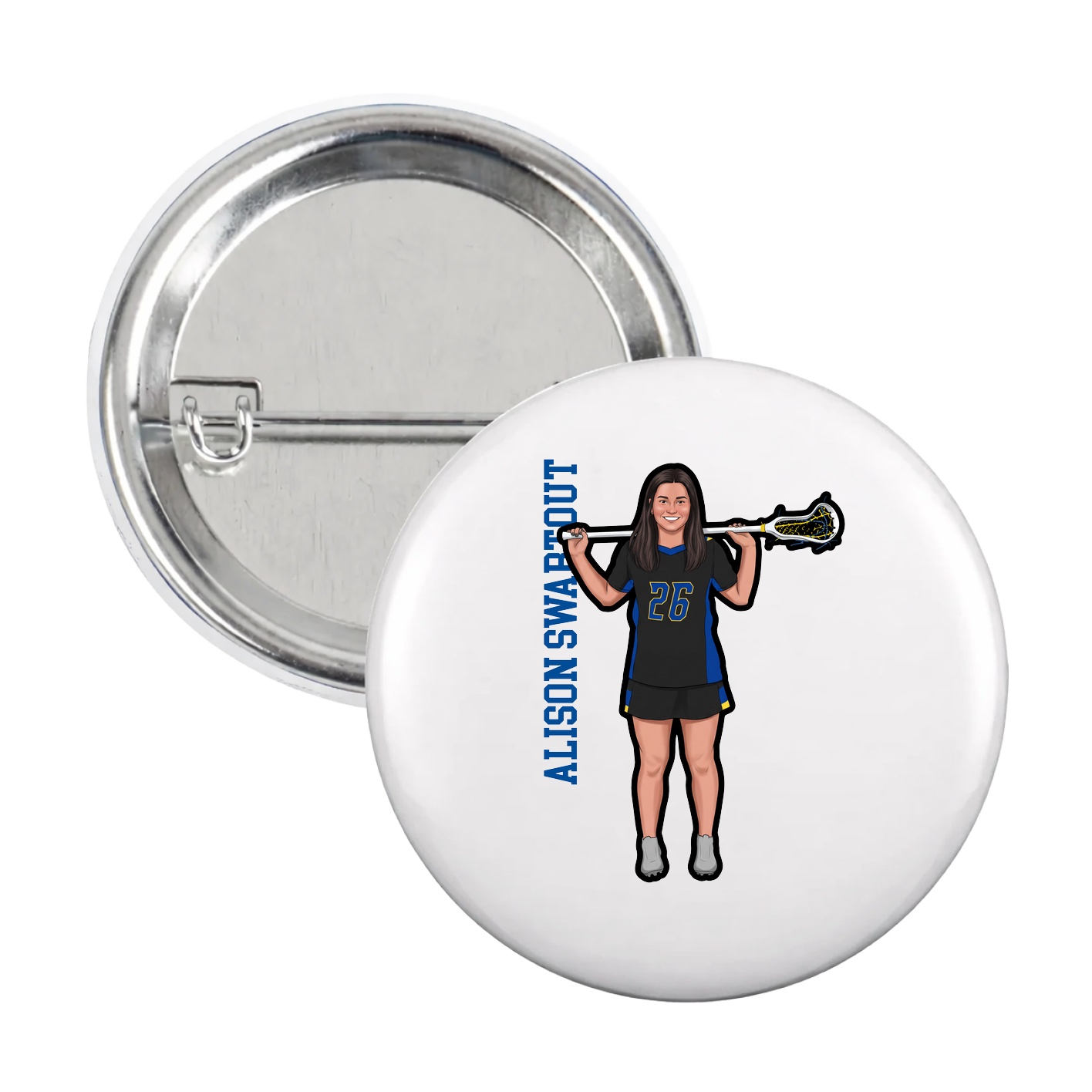 Game Day Button — Name Vertical in White