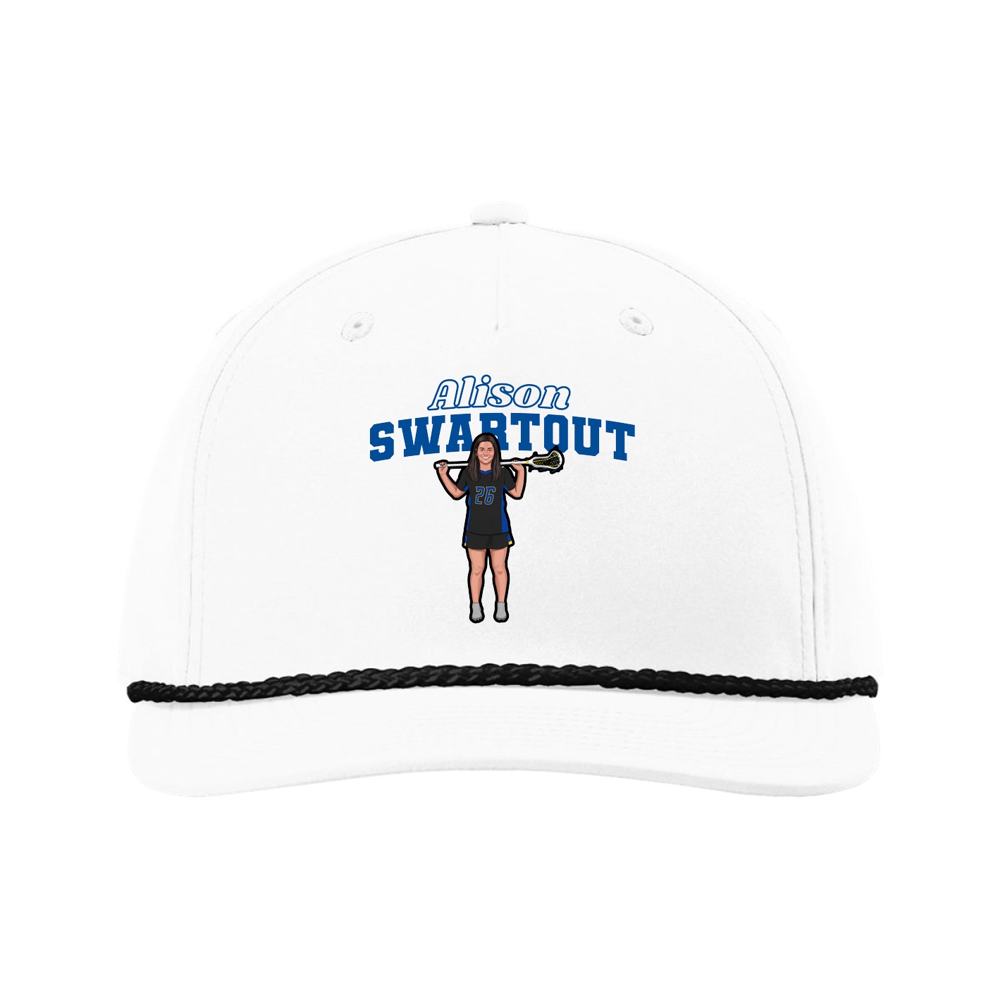 Five-Panel Classic Rope Cap — Name Arch in White