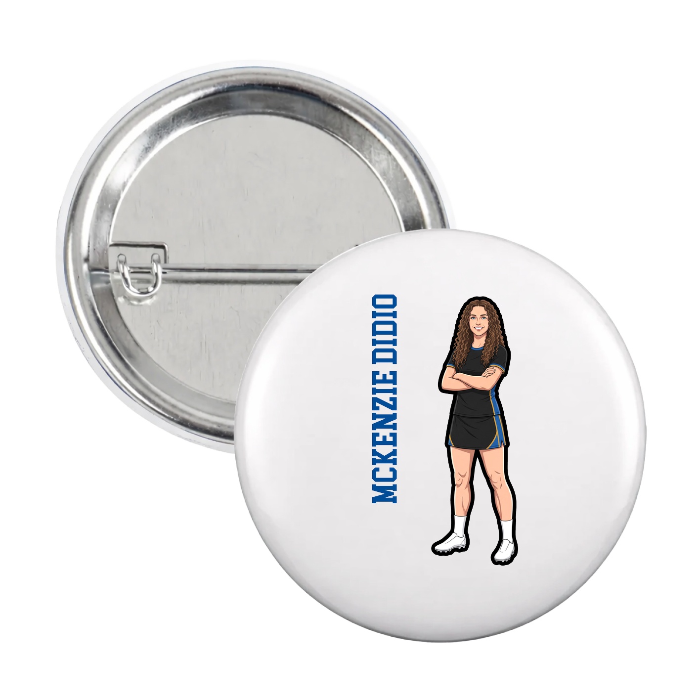 Game Day Button — Name Vertical in White