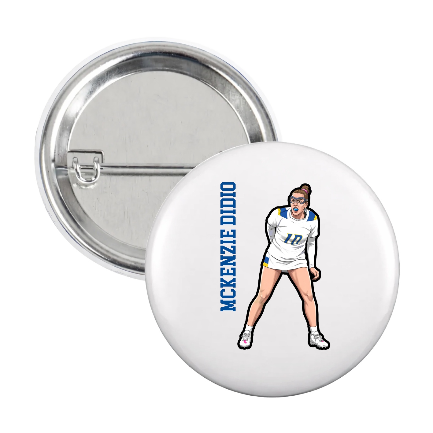 Game Day Button — Name Vertical in White