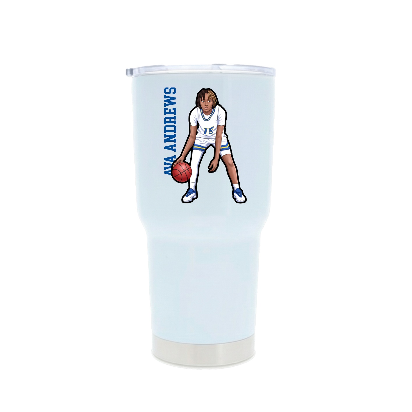 30oz Stainless Steel Tumbler — Name Vertical in White