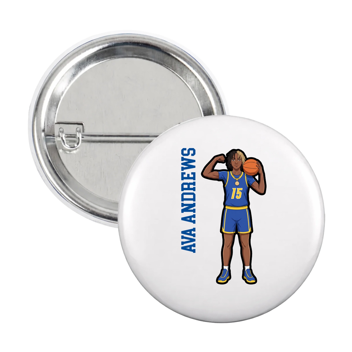 Game Day Button — Name Vertical in White