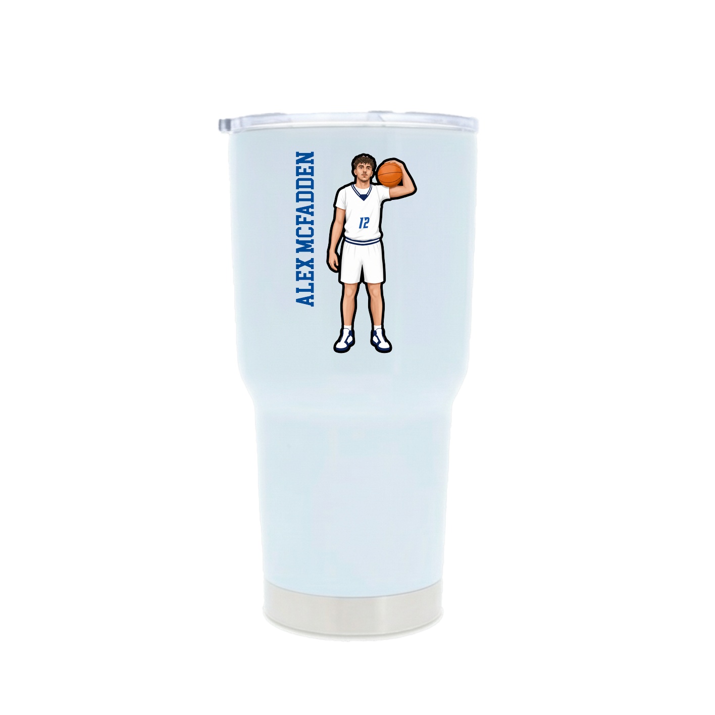 30oz Stainless Steel Tumbler — Name Vertical in White