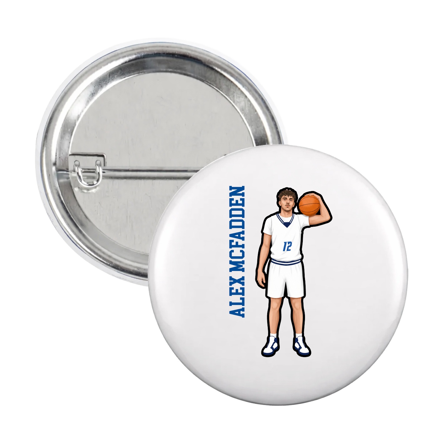 Game Day Button — Name Vertical in White