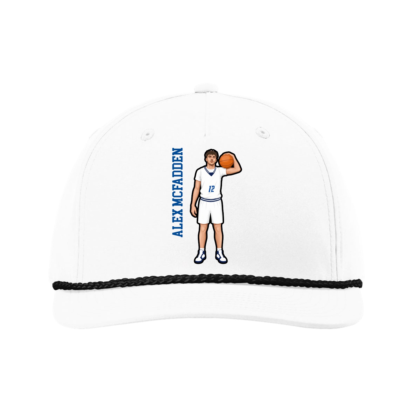 Five-Panel Classic Rope Cap — Name Vertical in White