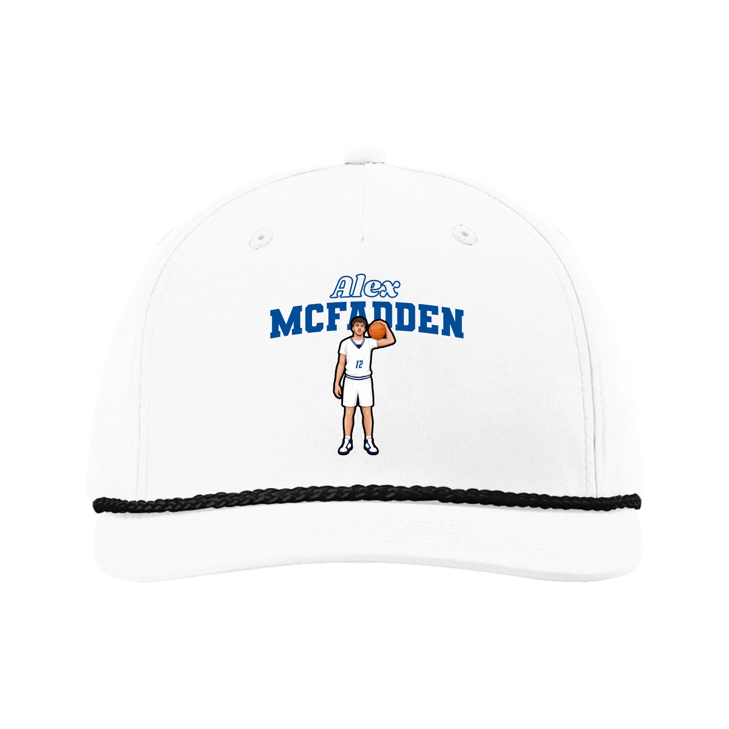 Five-Panel Classic Rope Cap — Name Arch in White