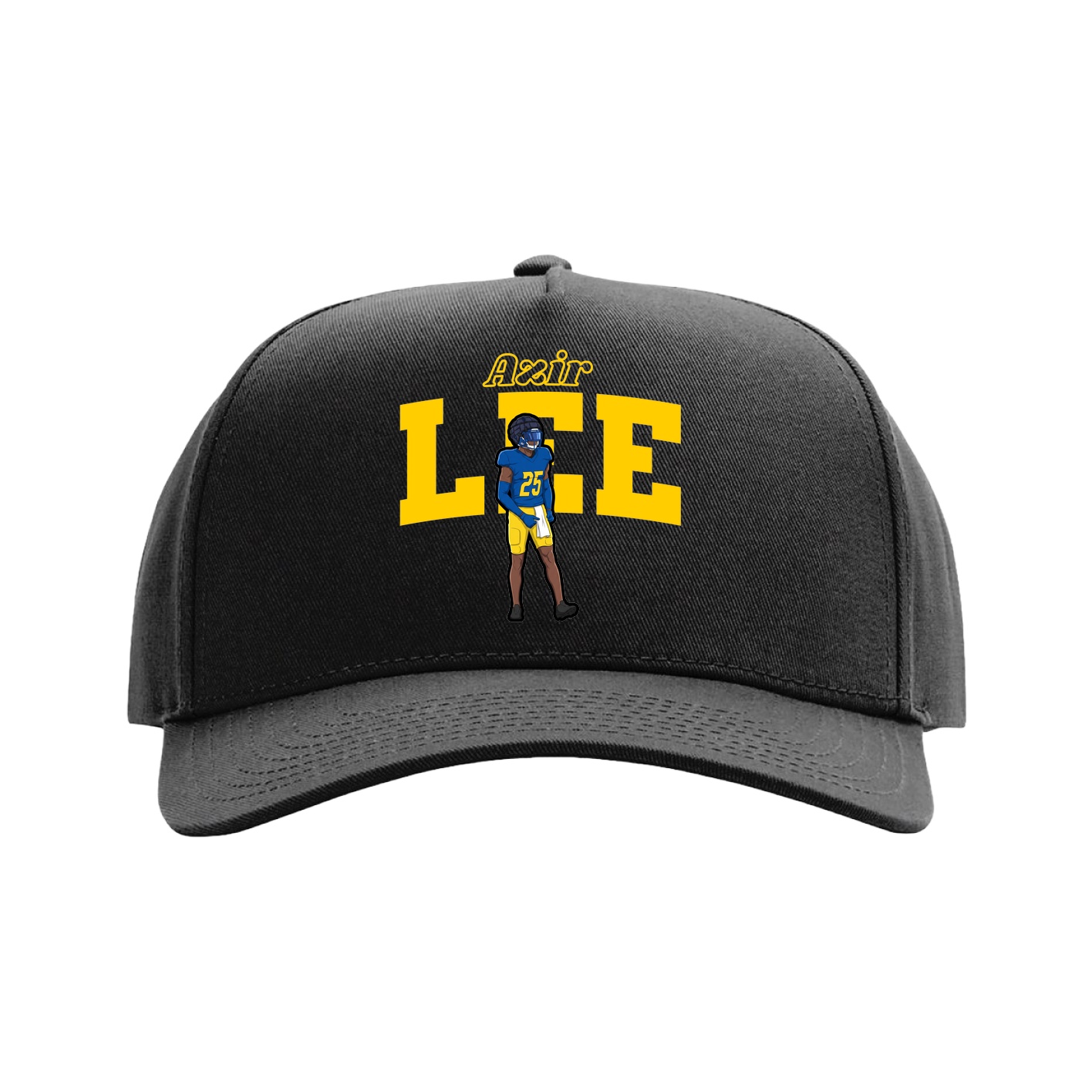 Full Fabric Five-Panel Champ Cap — Name Arch in Black