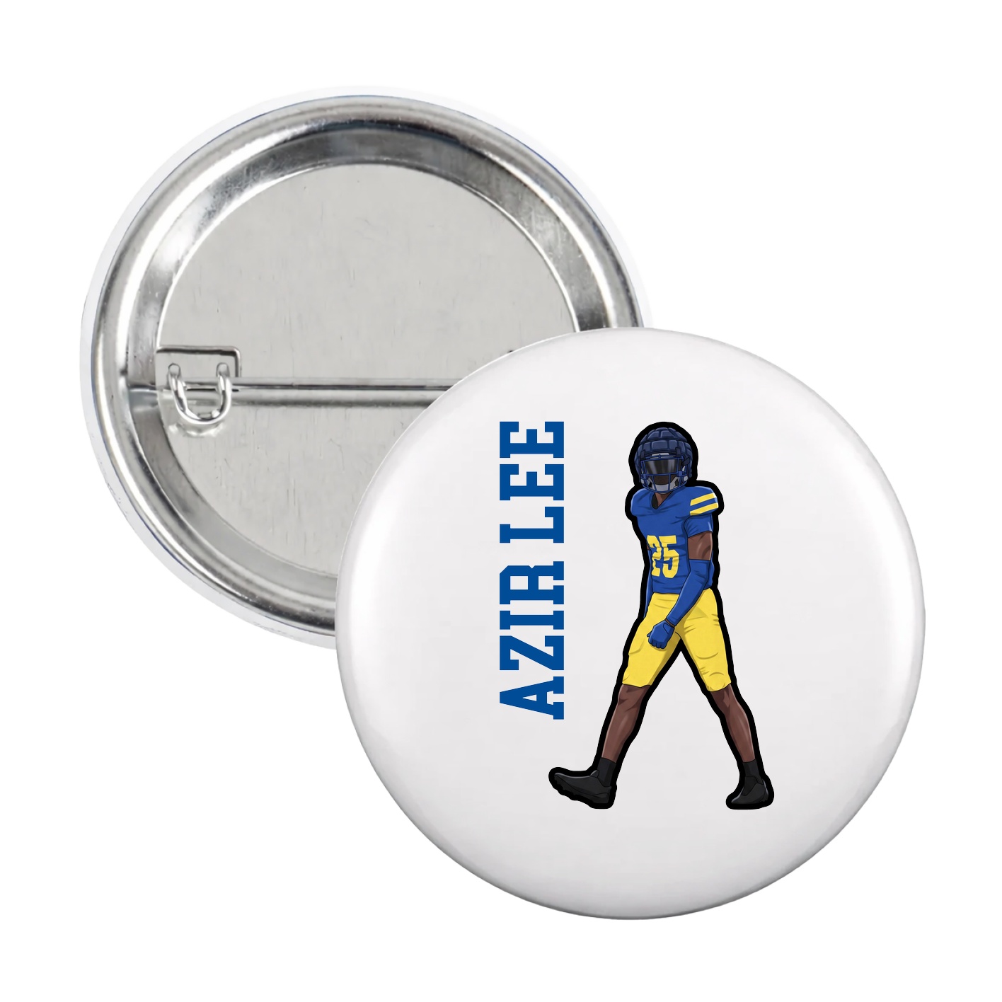 Game Day Button — Name Vertical in White