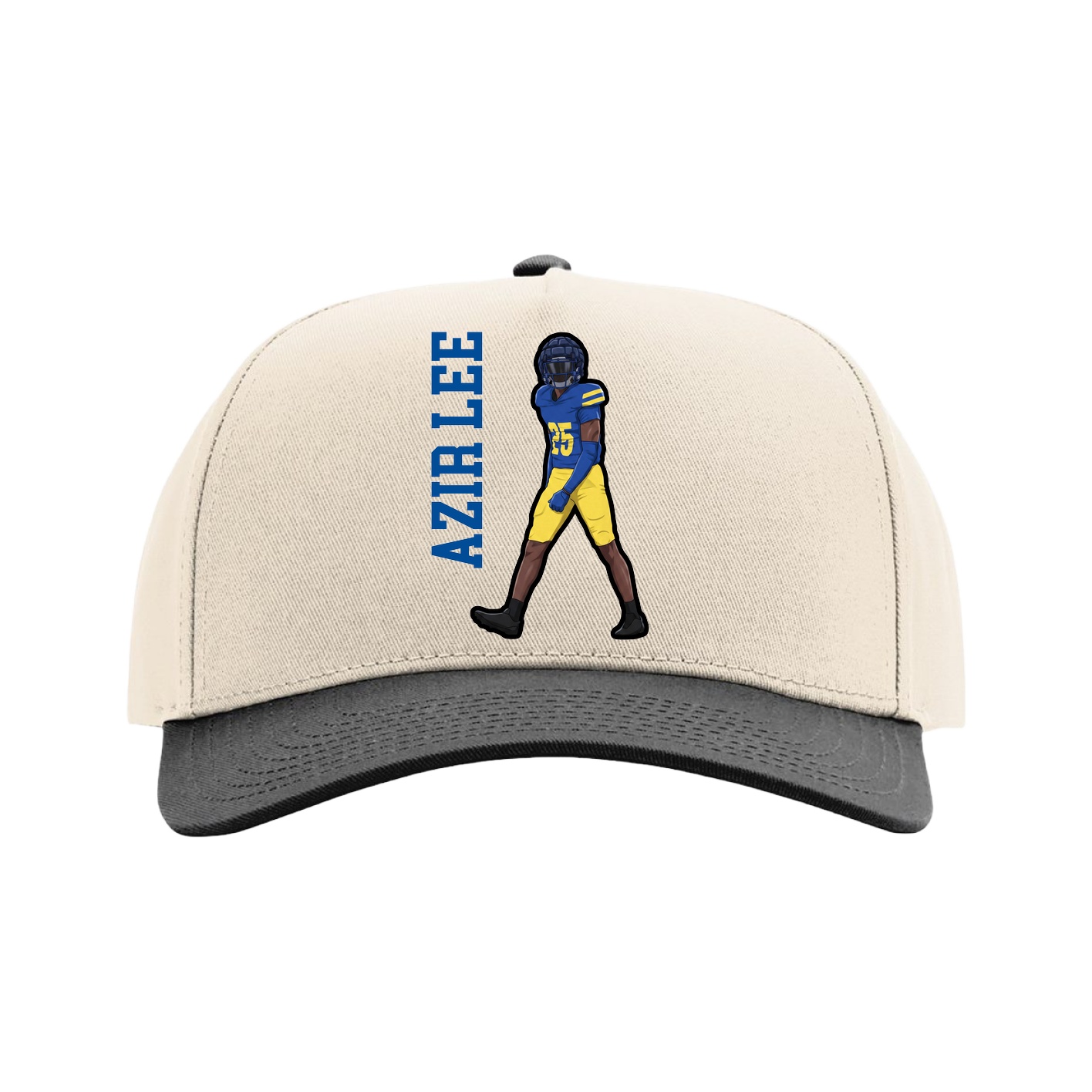 Full Fabric Five-Panel Champ Cap — Name Vertical in Cream/Black