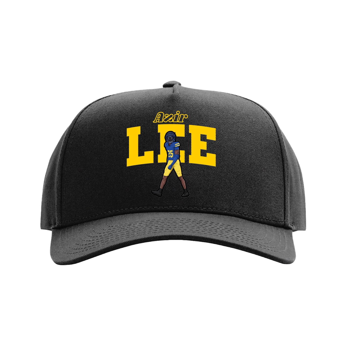 Full Fabric Five-Panel Champ Cap — Name Arch in Black