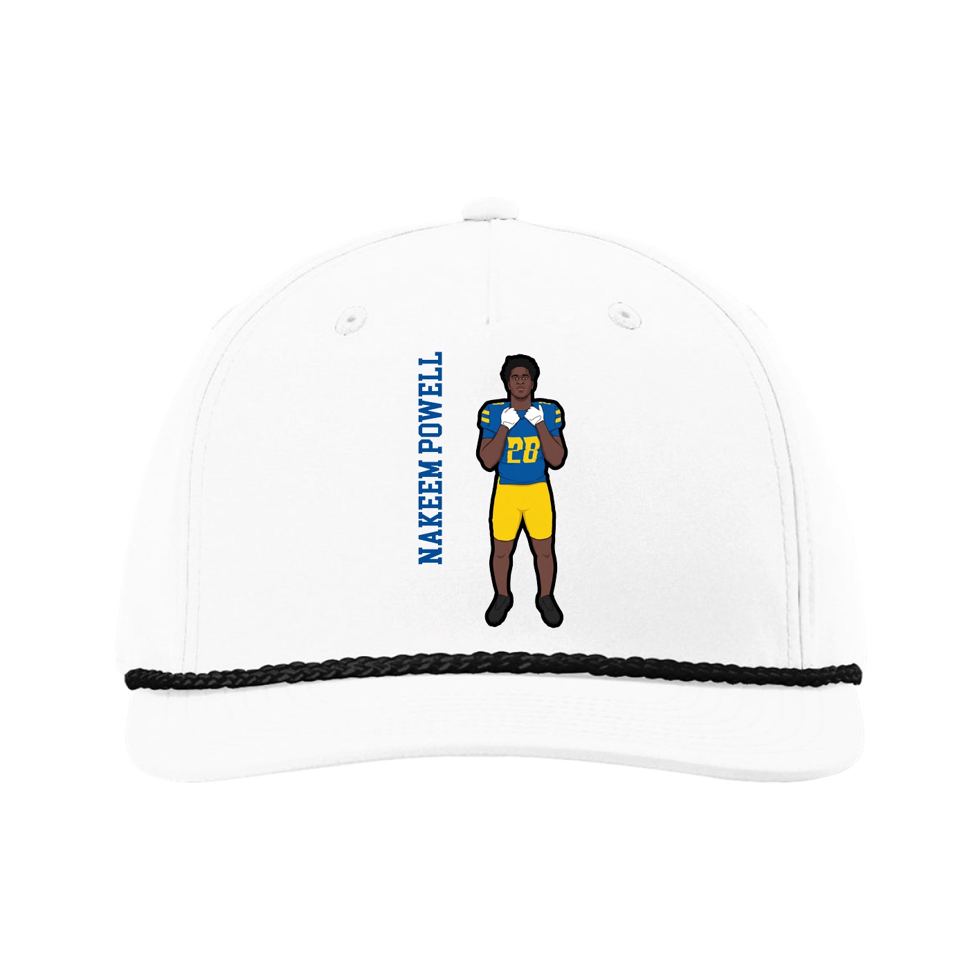 Five-Panel Classic Rope Cap — Name Vertical in White