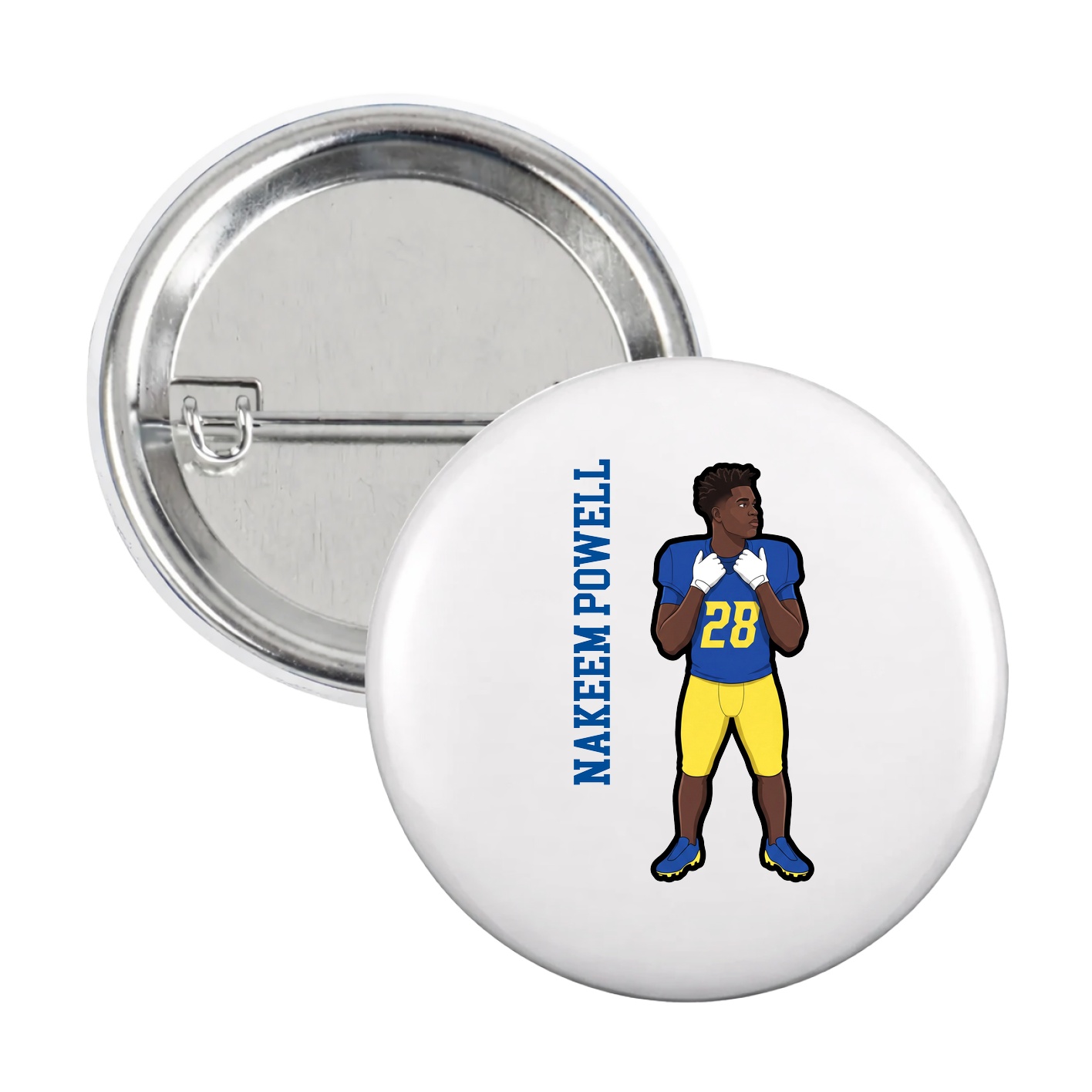 Game Day Button — Name Vertical in White