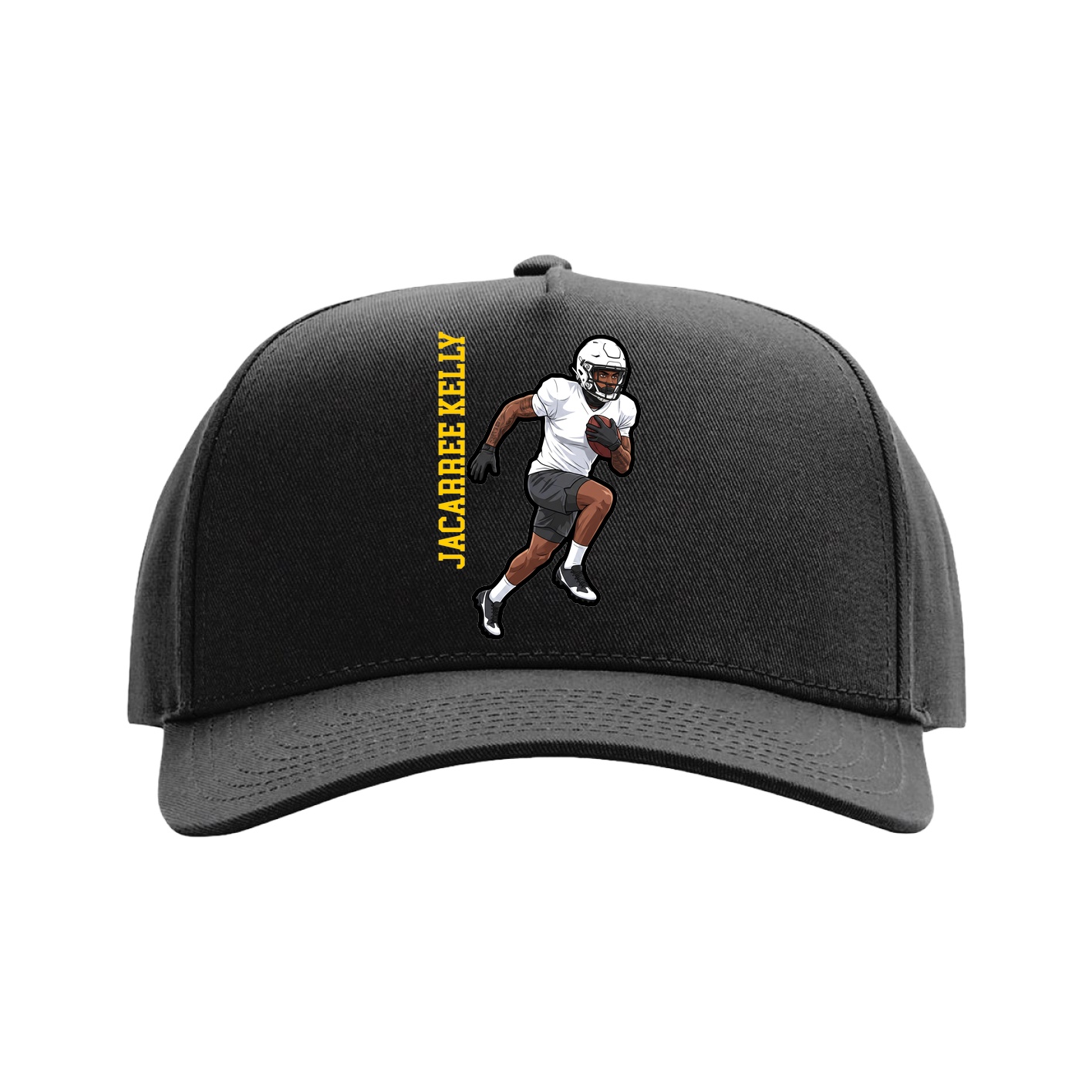 Full Fabric Five-Panel Champ Cap — Name Vertical in Black