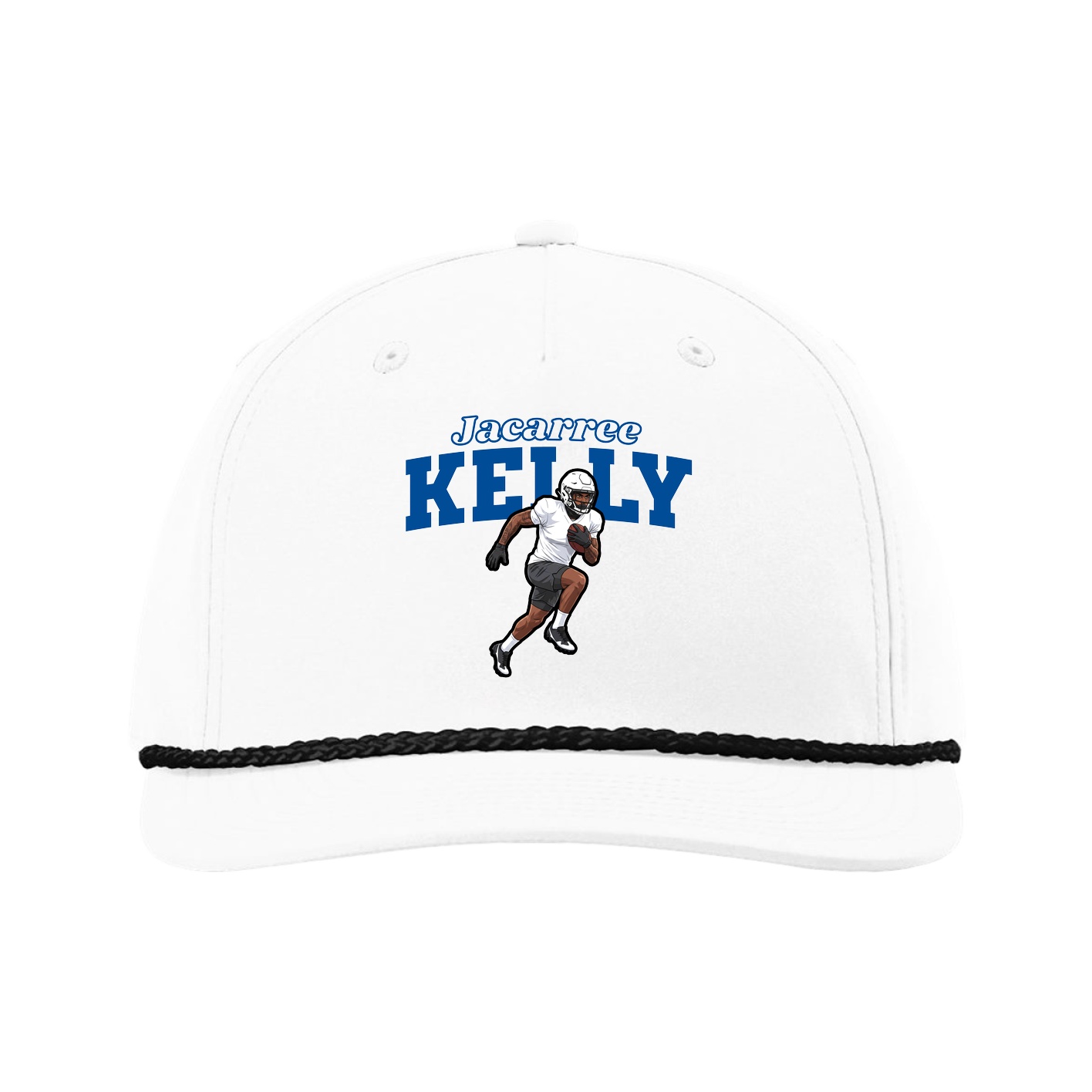 Five-Panel Classic Rope Cap — Name Arch in White