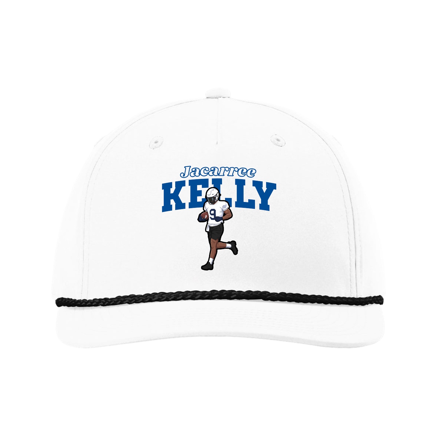 Five-Panel Classic Rope Cap — Name Arch in White