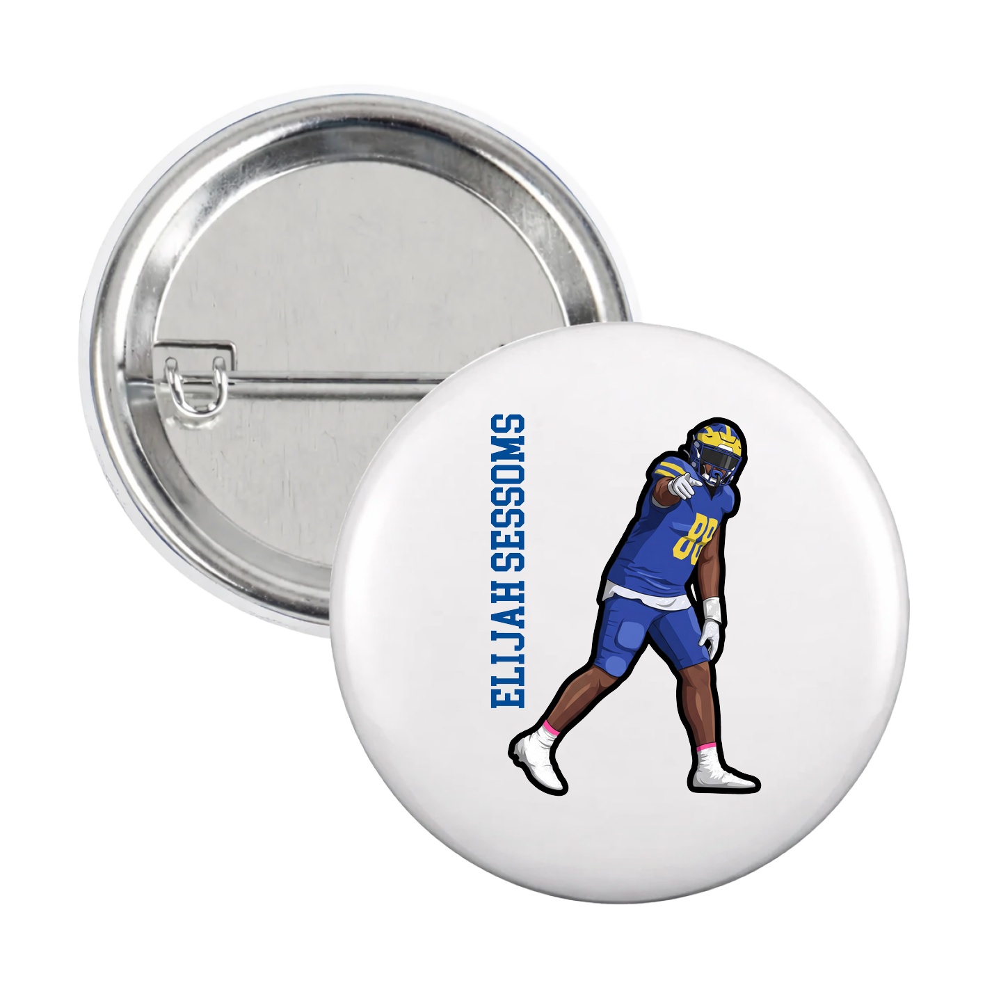 Game Day Button — Name Vertical in White