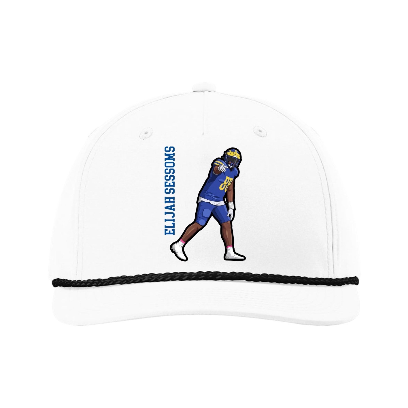 Five-Panel Classic Rope Cap — Name Vertical in White