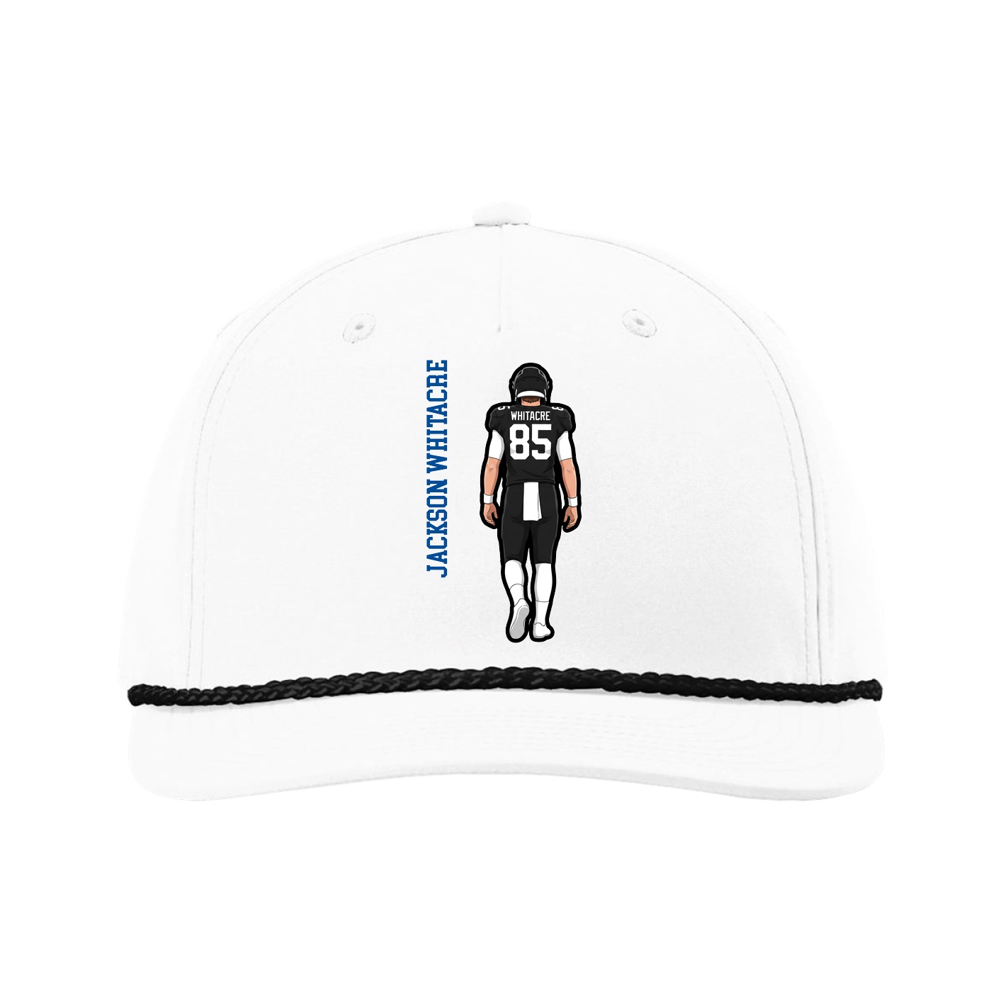 Five-Panel Classic Rope Cap — Name Vertical in White