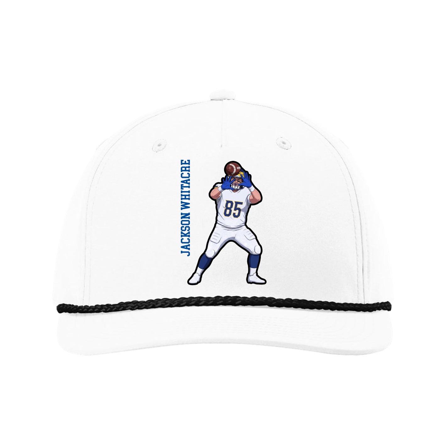 Five-Panel Classic Rope Cap — Name Vertical in White