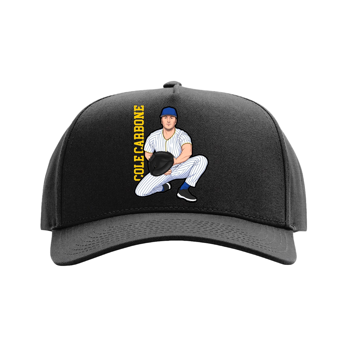 Full Fabric Five-Panel Champ Cap — Name Vertical in Black