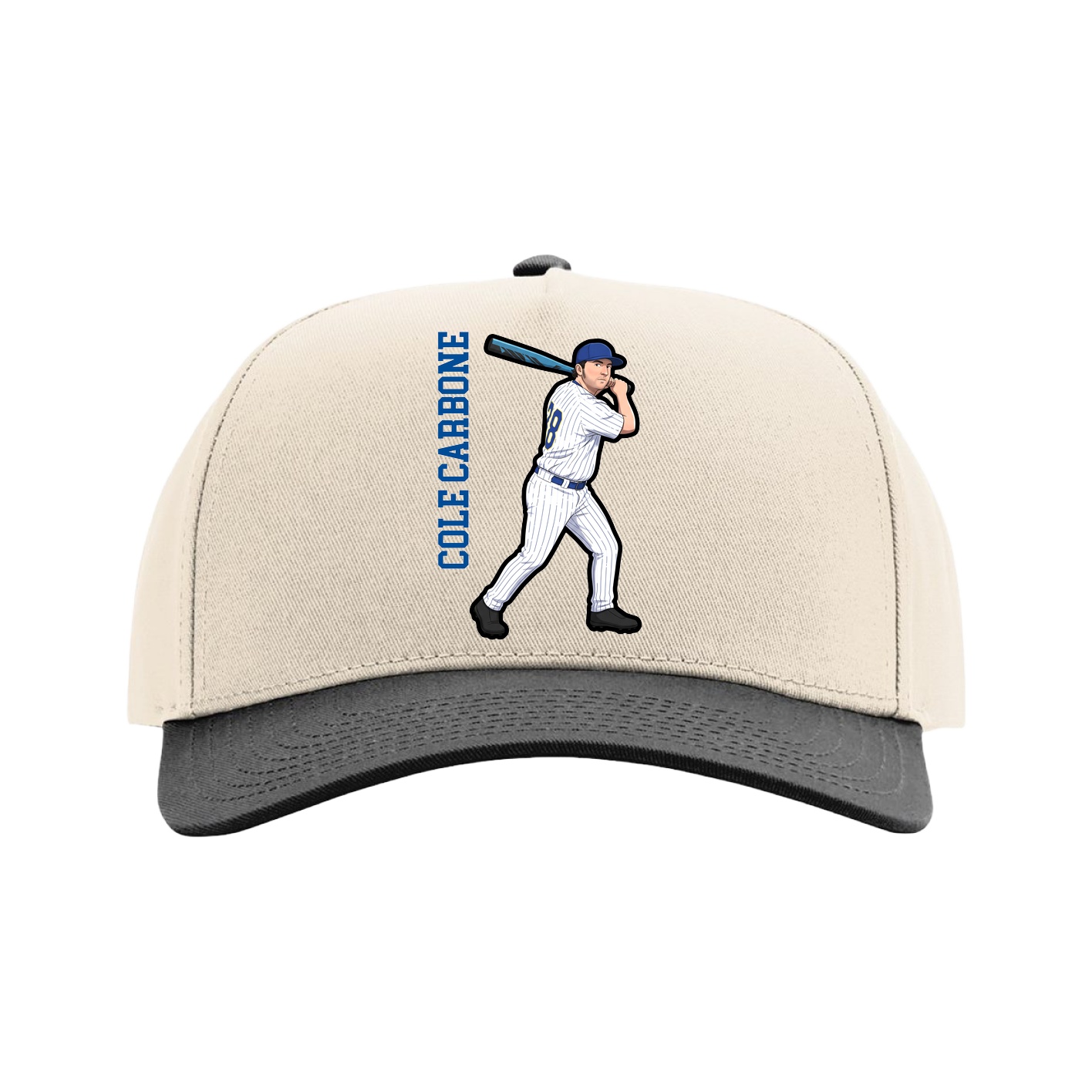 Full Fabric Five-Panel Champ Cap — Name Vertical in Cream/Black