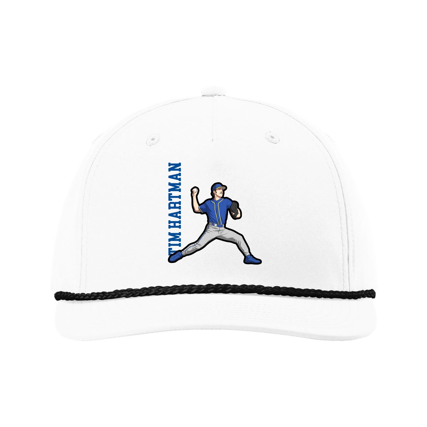 Five-Panel Classic Rope Cap — Name Vertical in White