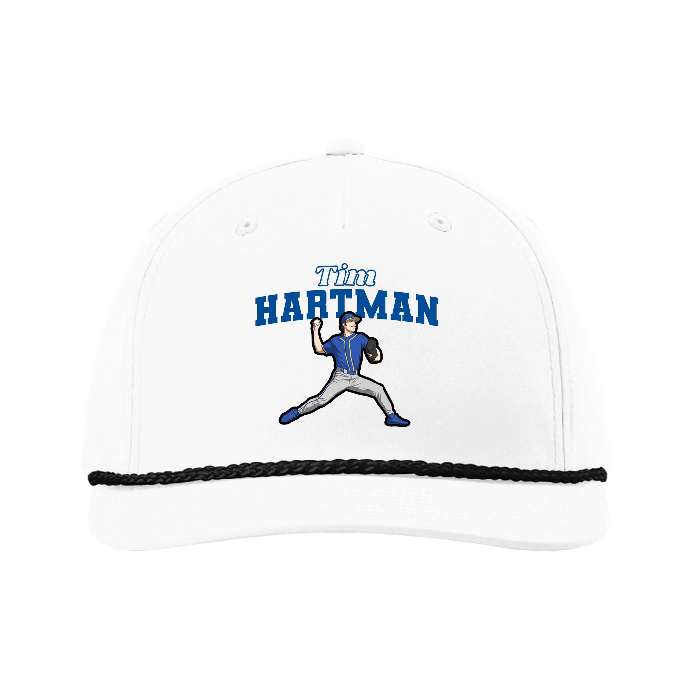 Five-Panel Classic Rope Cap — Name Arch in White