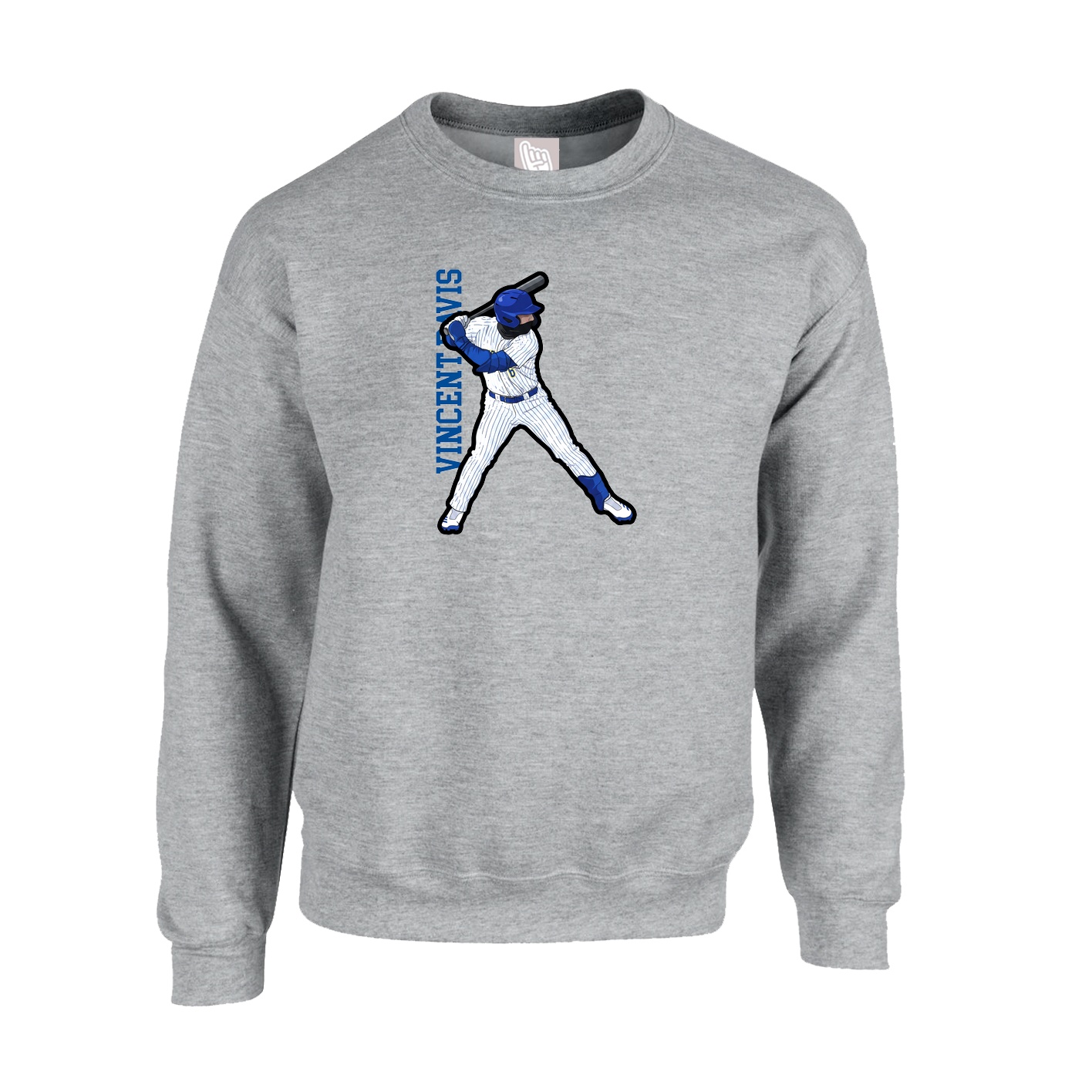 Fleece Crew — Name Vertical in Grey