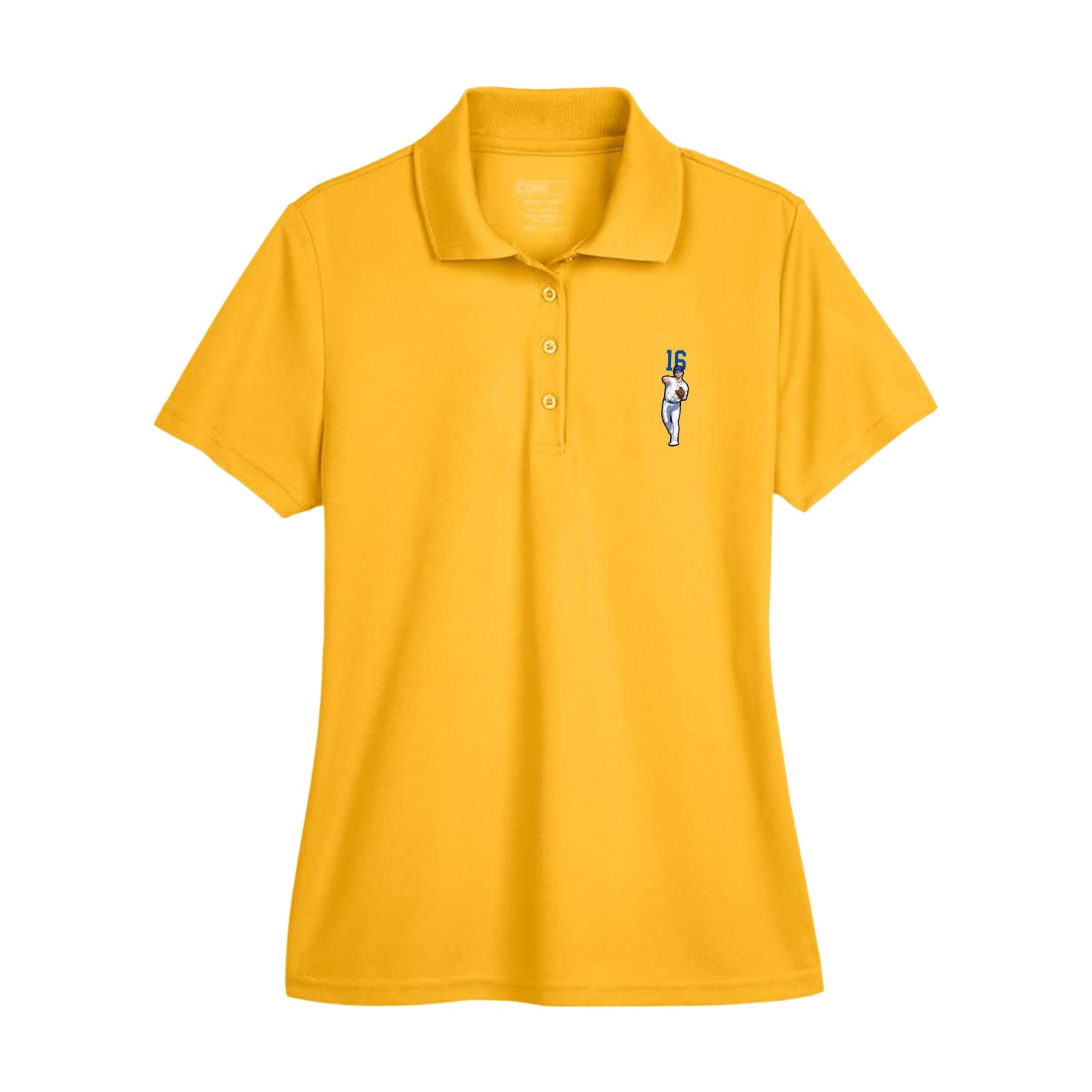 Womens Performance Polo — Number Top in Gold