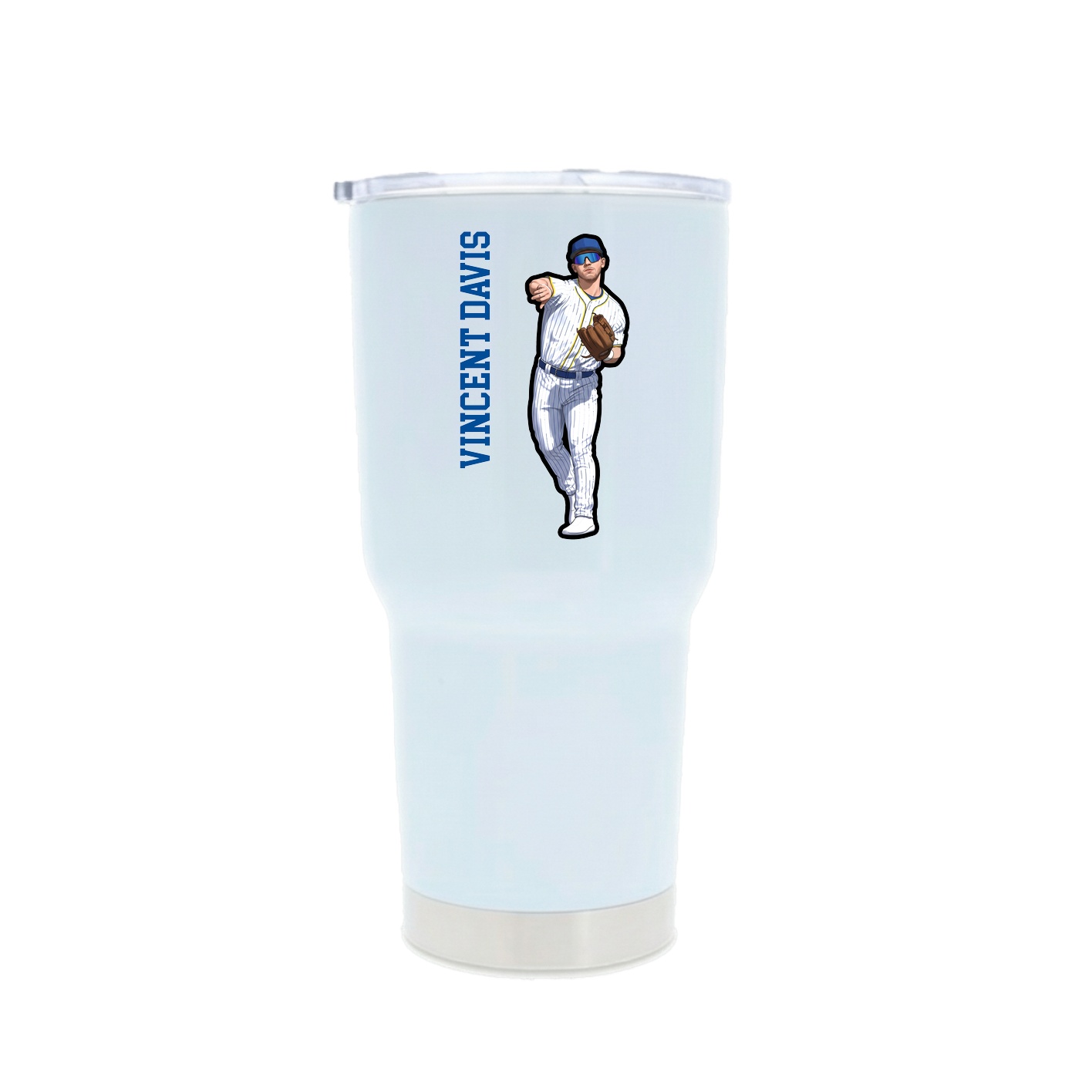 30oz Stainless Steel Tumbler — Name Vertical in White