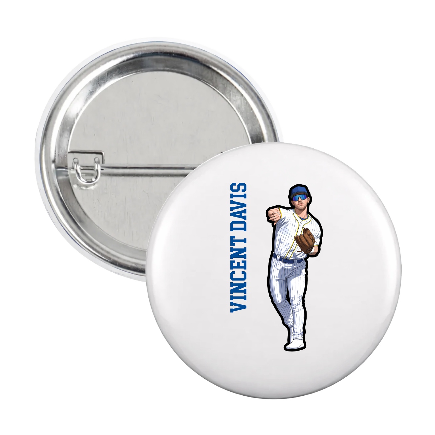 Game Day Button — Name Vertical in White