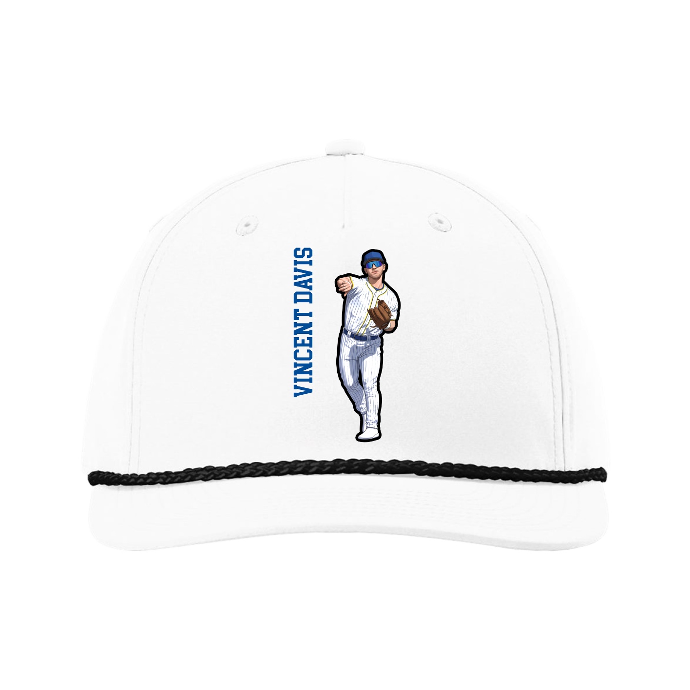 Five-Panel Classic Rope Cap — Name Vertical in White