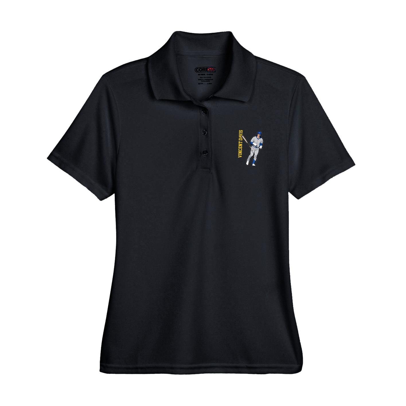 Womens Performance Polo — Name Vertical in Black