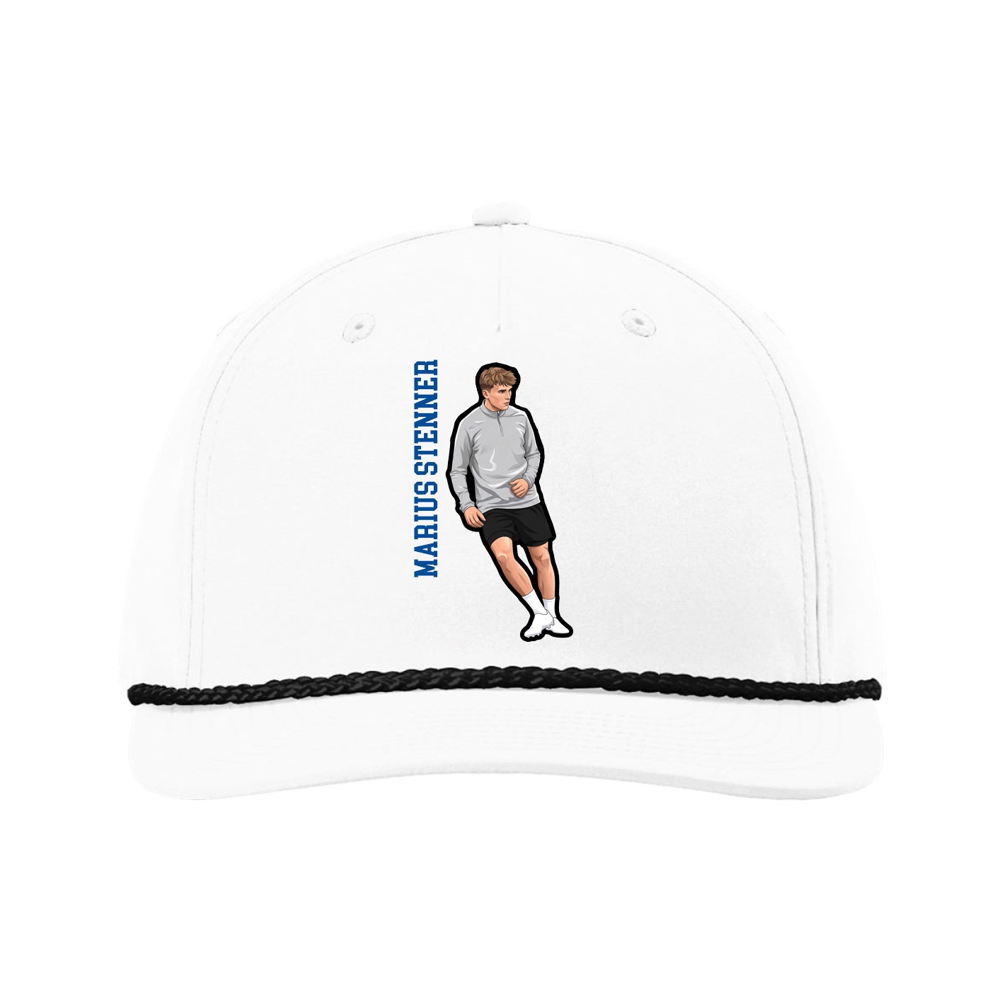 Five-Panel Classic Rope Cap — Name Vertical in White