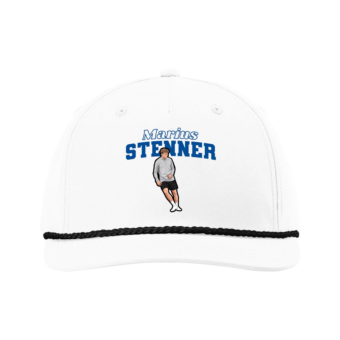 Five-Panel Classic Rope Cap — Name Arch in White