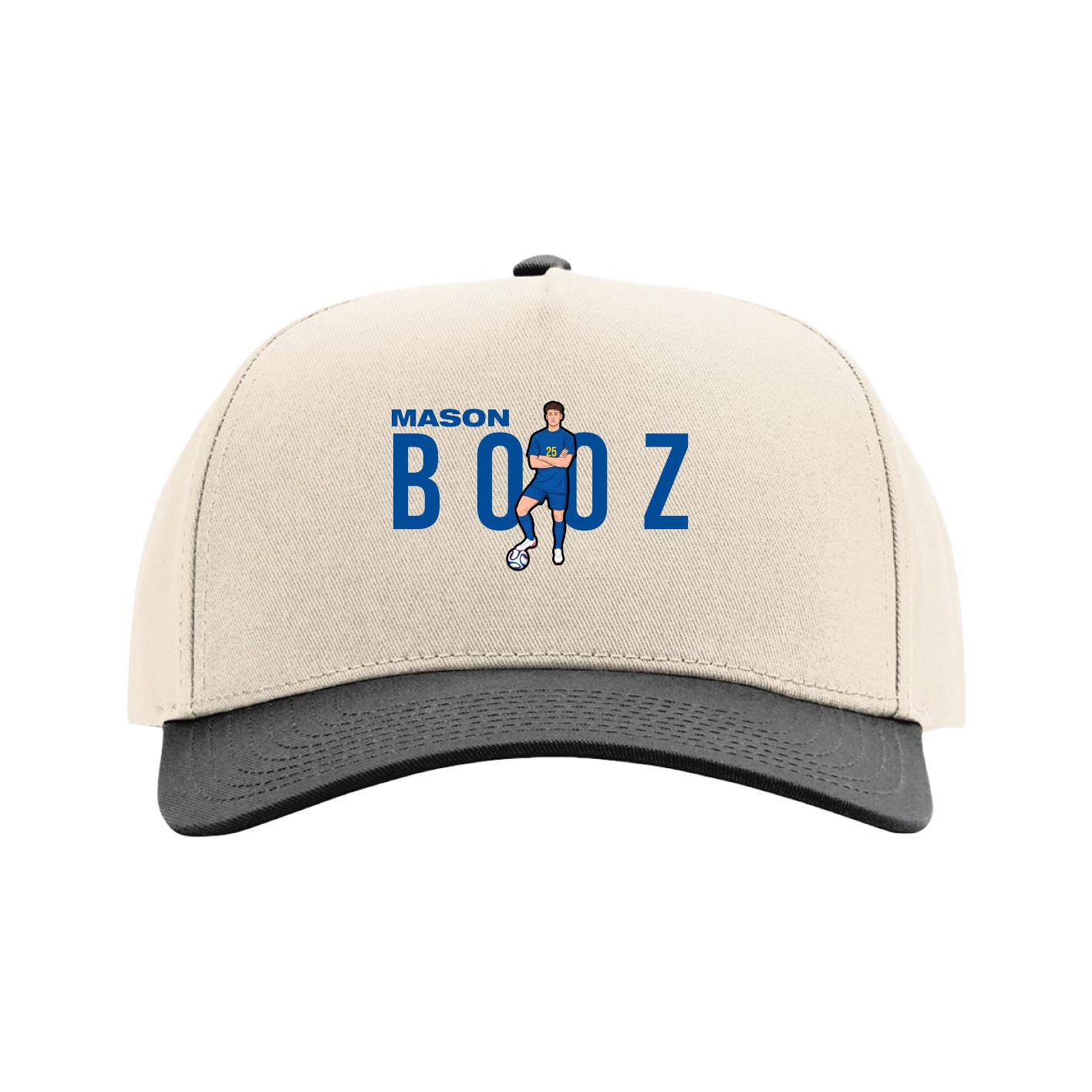 Full Fabric Five-Panel Champ Cap — Player Name in Cream/Black