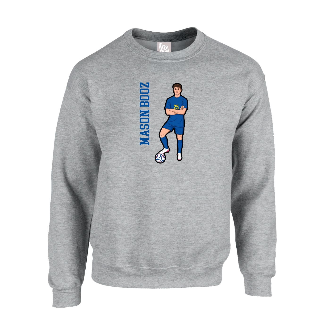 Fleece Crew — Name Vertical in Grey