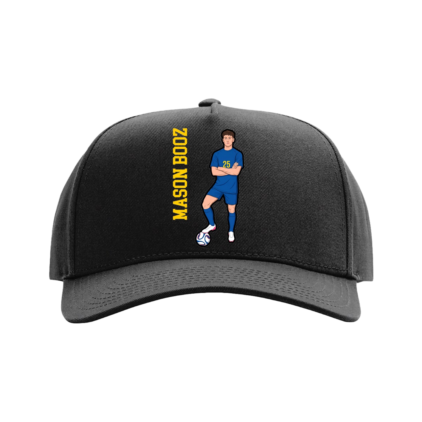 Full Fabric Five-Panel Champ Cap — Name Vertical in Black