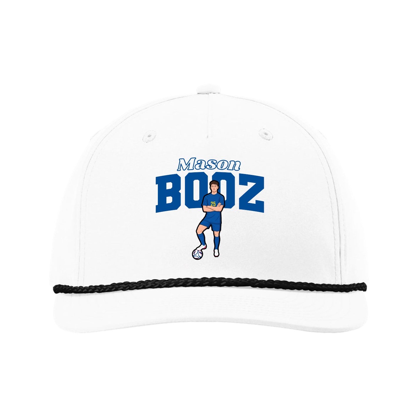 Five-Panel Classic Rope Cap — Name Arch in White