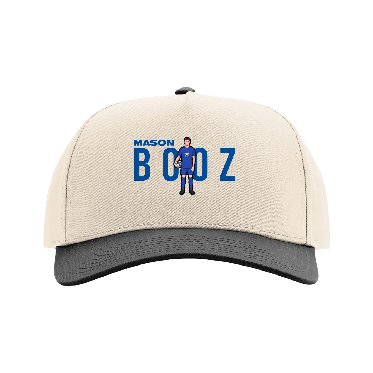 Full Fabric Five-Panel Champ Cap — Player Name in Cream/Black