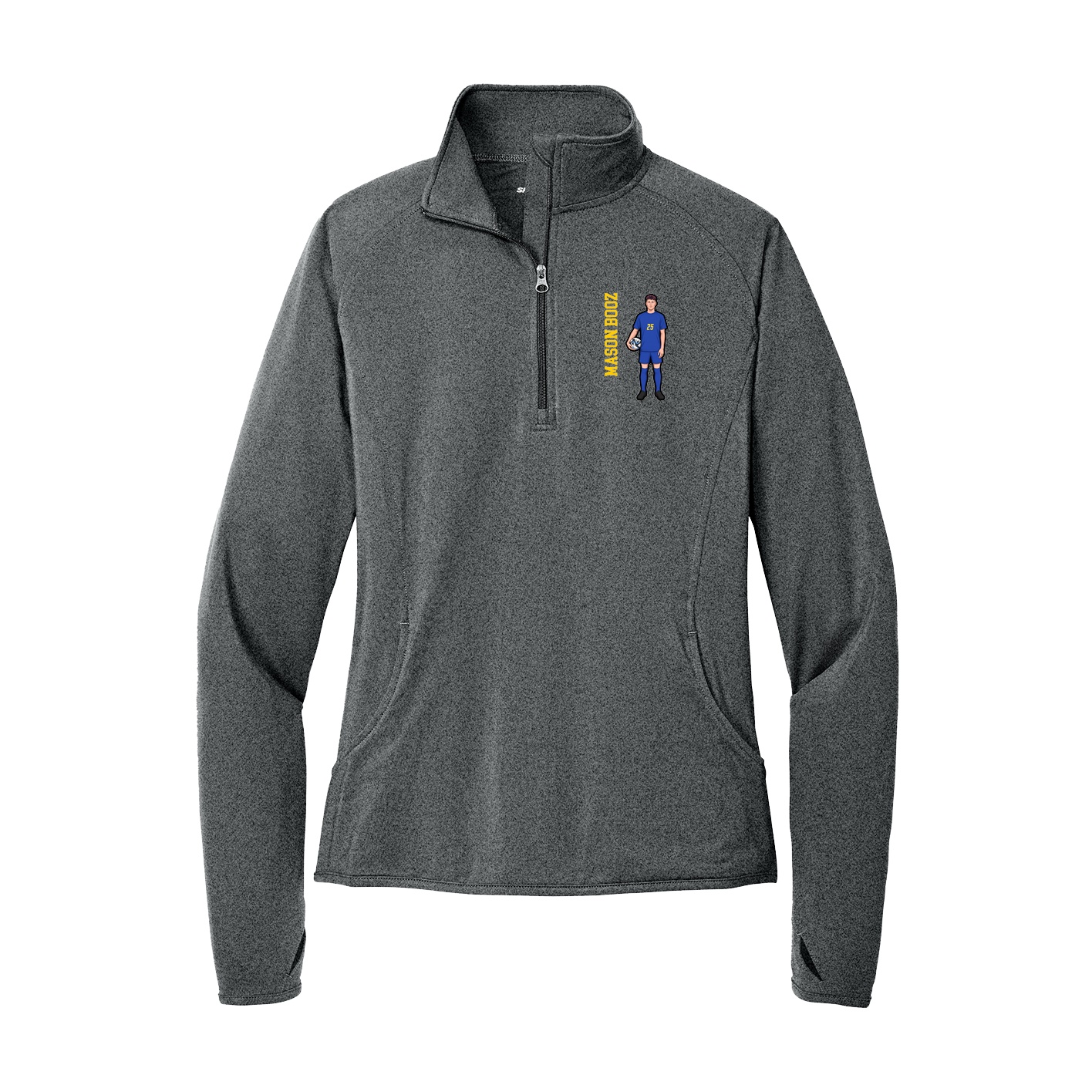 Women's Q-Zip Pullover — Name Vertical in Grey