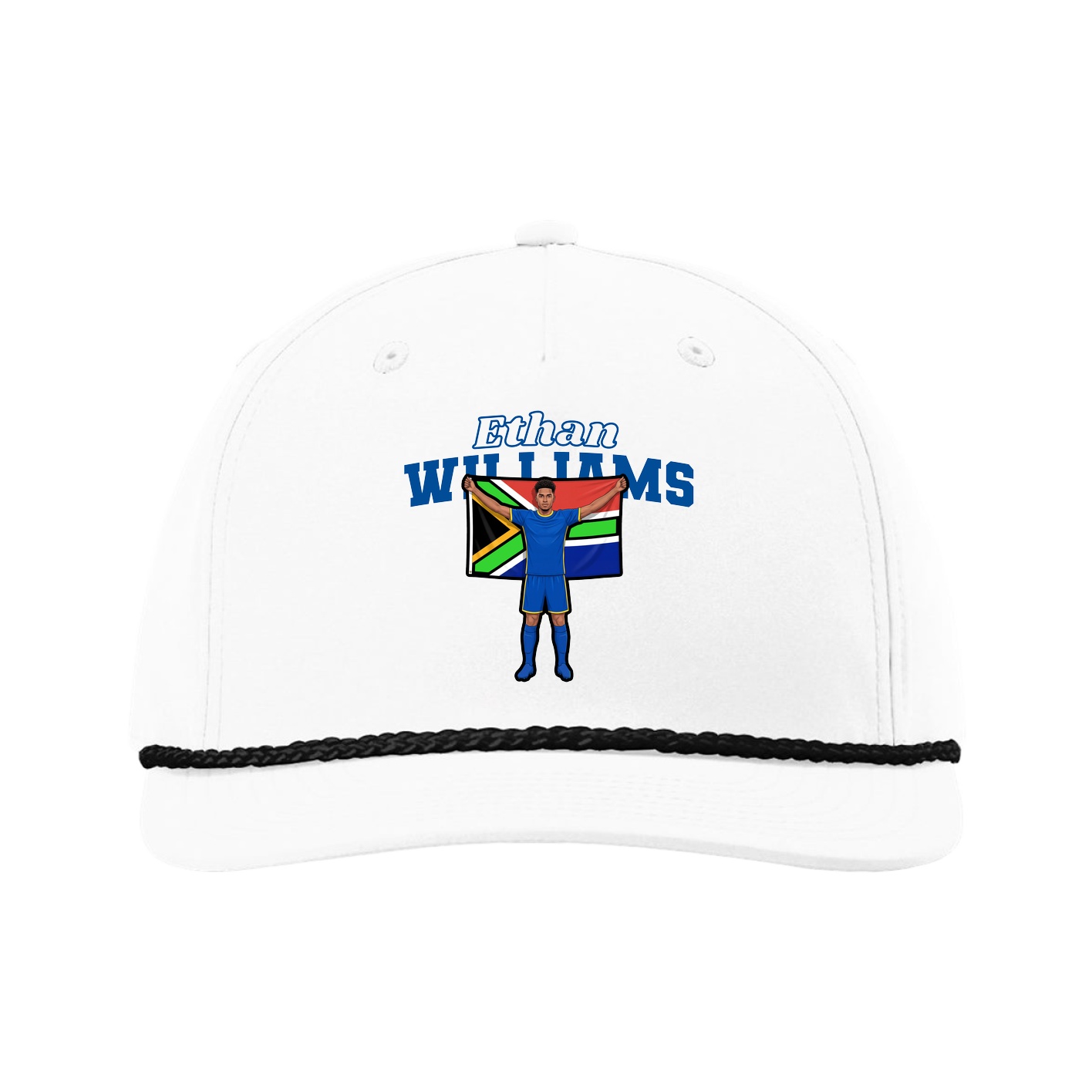 Five-Panel Classic Rope Cap — Name Arch in White